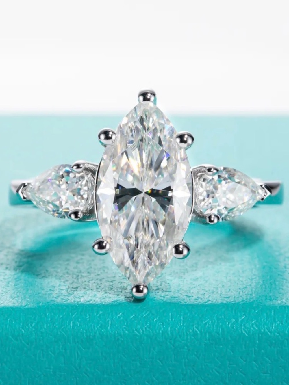4 CTW Marquise Moissanite Ring 3CT Center D VVS1 GRA Cert 14K White Gold Plated